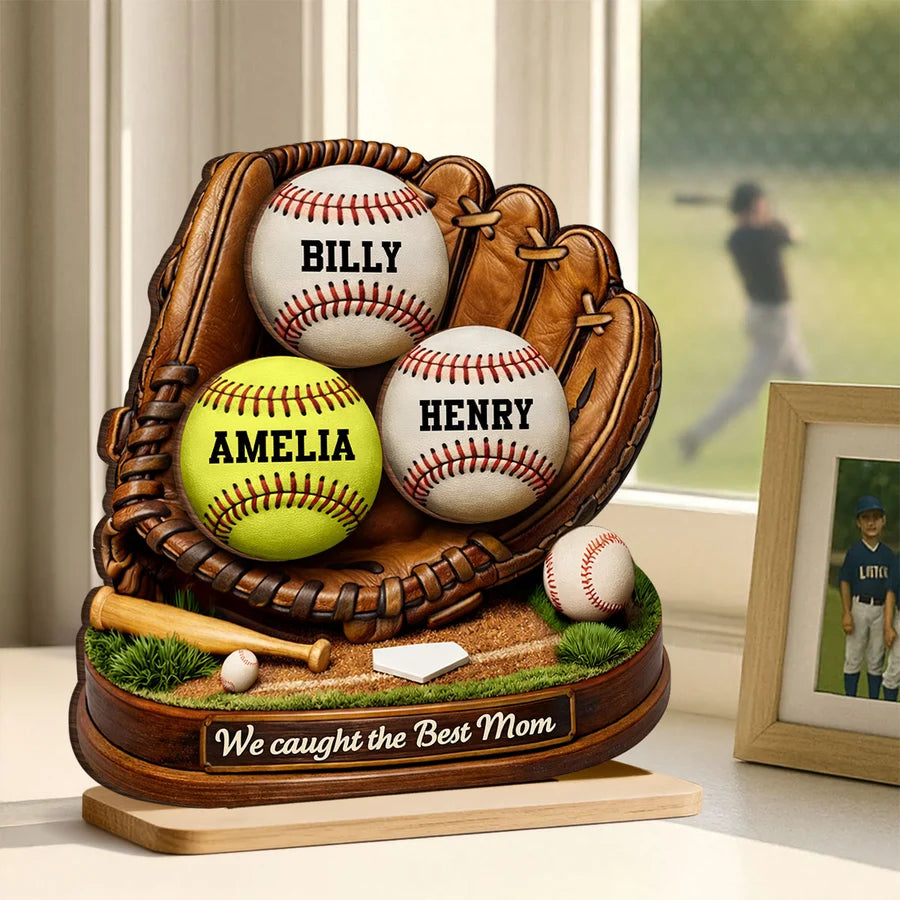 We Caught the Best Mom Baseball Softball - Personalized 2-Layered Wooden Plaque - Heartfelt Gift for Mom