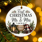 First Christmas as Mr & Mrs - Personalized Ceramic Ornament - Newlywed Rustic Gift, Heartfelt Christmas Keepsake