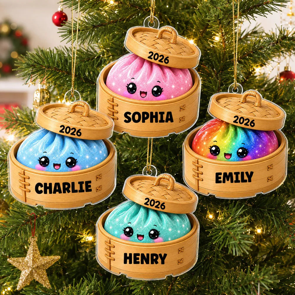 Cute Dumpling Custom Name Squishy Style - Personalized Acrylic Ornament - Christmas Gift, Keepsake For Kids, Teenagers