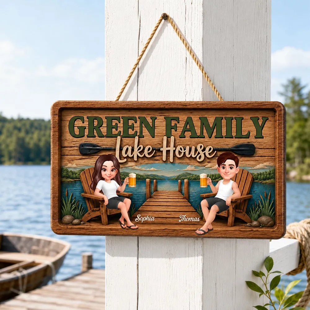 Lake House Retreat Family - Personalized Wood Sign - Gift For Couple, Family, Summer Decorations