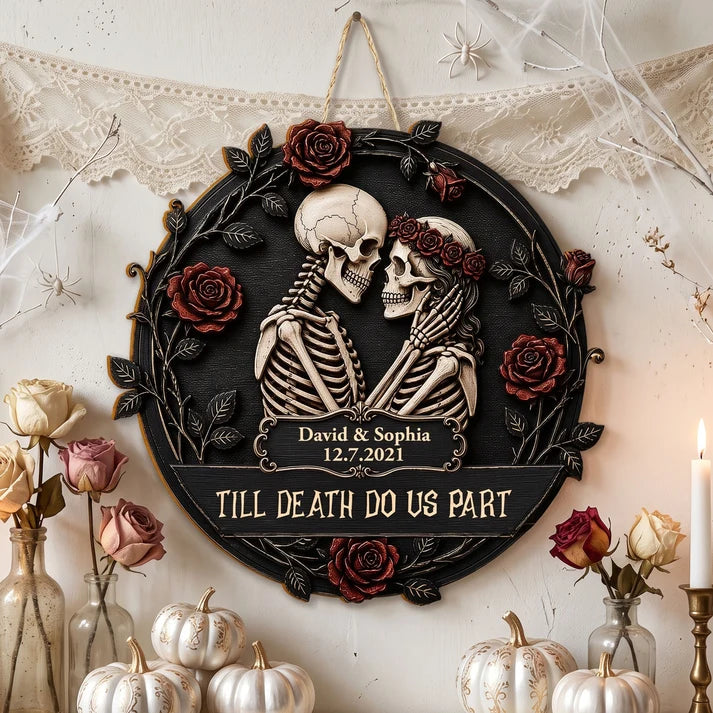 Till Death Do Us Part Gothic Romance Anniversary Gift For Him, Her - Personalized Wood Sign