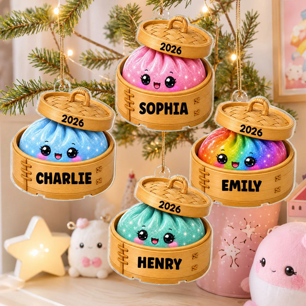 Cute Dumpling Custom Name Squishy Style - Personalized Acrylic Ornament - Christmas Gift, Keepsake For Kids, Teenagers