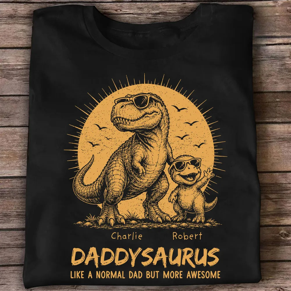 Retro Yellow Vintage Daddysaurus - Personalized Shirt - Funny Father's Day Gift For Dad, Husband
