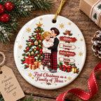First Christmas As Family Of Three - Personalized Ceramic Ornament - Christmas Tree Keepsake For New Parents