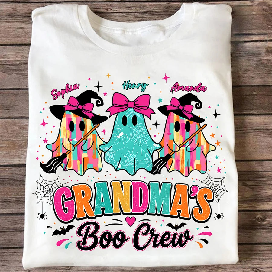 Grandma's Boo Crew Cute Bow Ghost - Personalized Shirt - Gift for Grandma