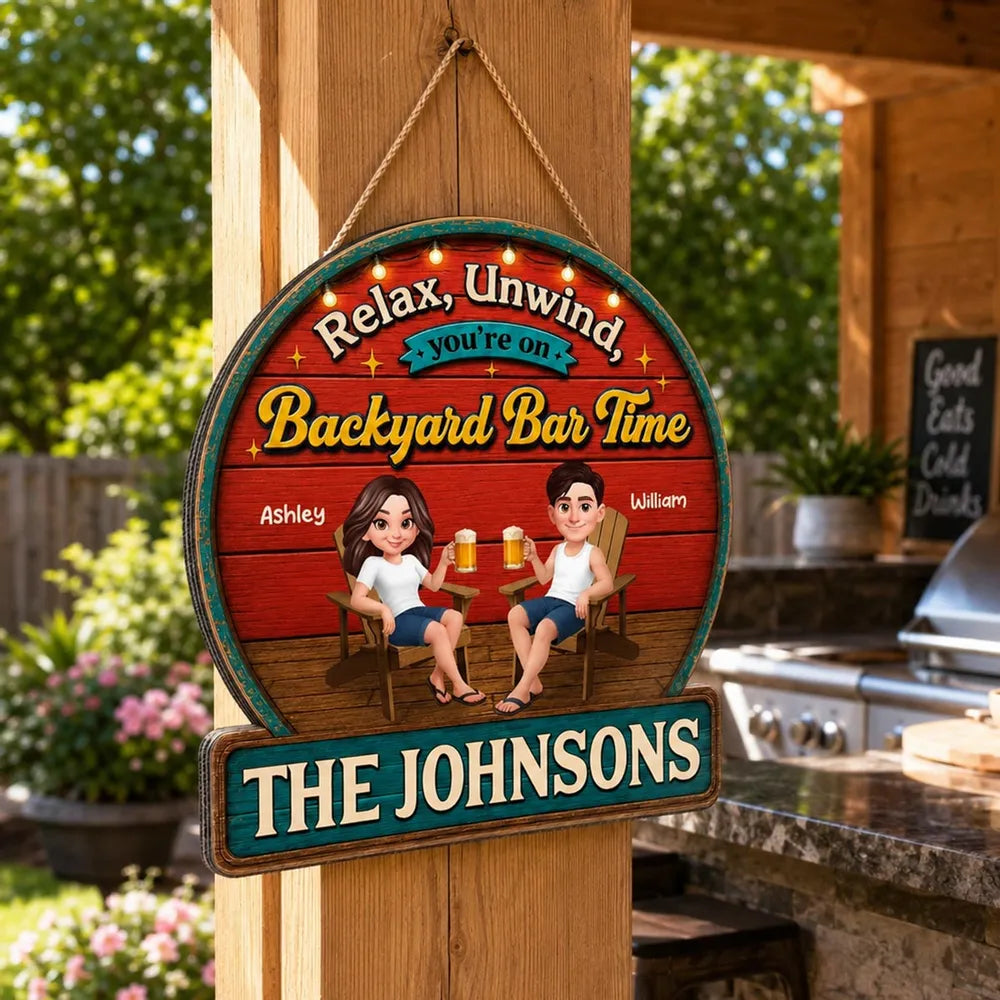 Summer Vibe Relax Unwind On Patio Backyard Bar Time - Personalized Wood Sign - Gift For Couple, Summer Outdoor Porch, Patio, Bar Decoration