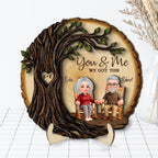 Old Couple Rocking Chair Under Heart Carved Tree - Personalized 2-Layered Wooden Plaque - Valentine's Day Gift For Couple