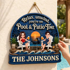 Relax Unwind Pool and Patio Time - Personalized Wooden Sign - Summer Decor Gift for Her, for Him