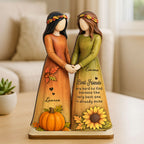 Fall Season Besties Sisters 3D Effect Personalized Standing Wooden Plaque, Gift Friendship Gift for Besties