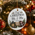 First Christmas as Mr & Mrs - Personalized Ceramic Ornament - Newlywed Rustic Gift, Heartfelt Christmas Keepsake