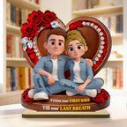 Couple Sitting Rose Heart - Personalized 2-Layered Wooden Plaque - Heartfelt Valentine's Day Gift for Her, for Him