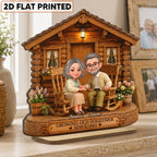 Eternal Love Couple Growing Old Together Cabin Wood House - Personalized 2-Layered Wooden Plaque - Anniversary Gift For Couple