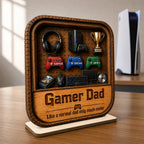 Gamer Dad Gaming Shelf Display With Kids Name 2D Flat - Personalized Wooden Plaque
