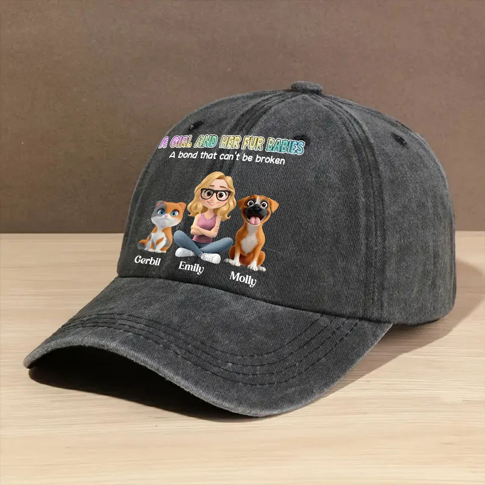 A Girl And Her Fur Babies - Personalized Custom Vintage Washed Denim Cap