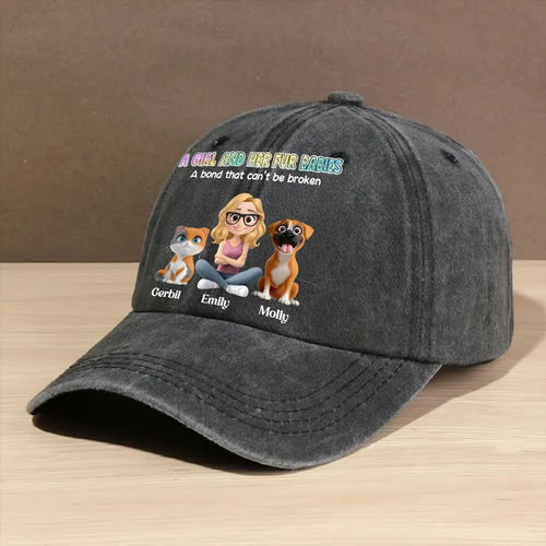 A Girl And Her Fur Babies - Personalized Custom Vintage Washed Denim Cap