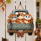 Hello Fall Pumpkin Cats - Personalized Door Hanger Sign - Cozy Fall Decor for Cat Lovers