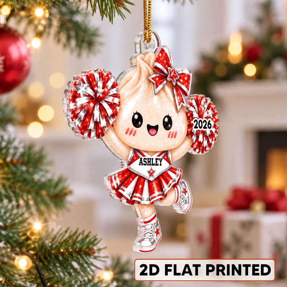 Cute Cheerleader Dumpling Dim Sum - Personalized Acrylic Ornament - Custom Name Christmas Gift, Keepsake For Cheerleaders, Daughters, Granddaughters