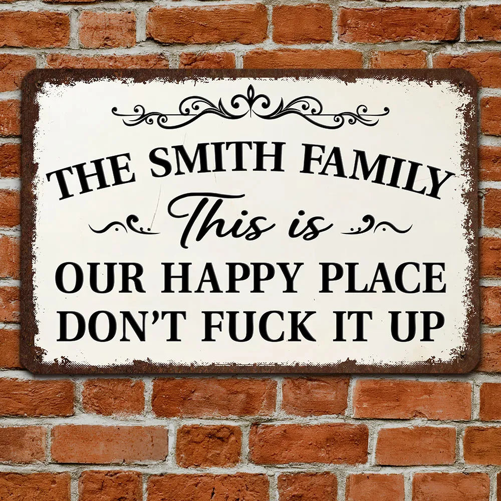 Welcome To Our Happy Place - Personalized Metal Sign