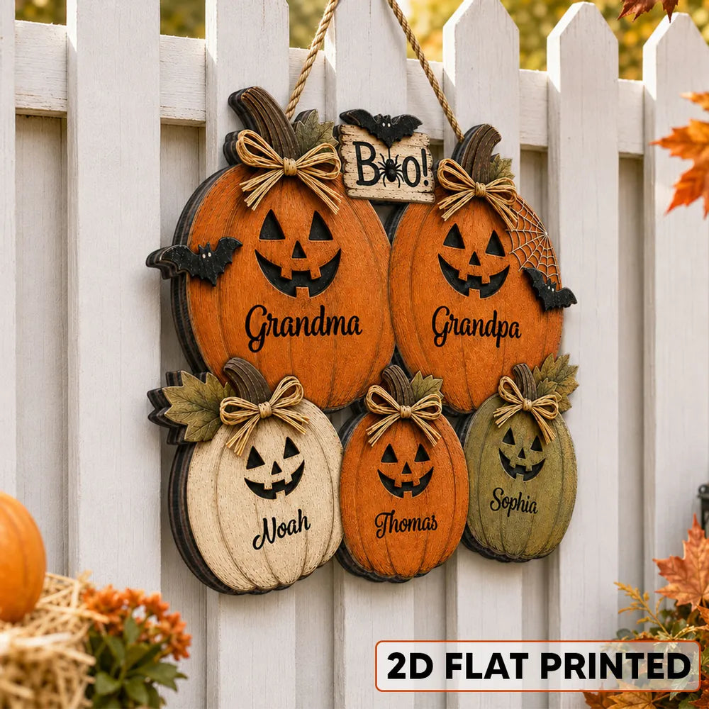 Grandma Grandpa Halloween Pumpkins - Personalized Door Hanger - Fall Season Halloween Decor For Grandparents