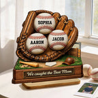 We Caught the Best Mom Baseball - Personalized 2-Layered Wooden Plaque - Sentimental Gift for Mom
