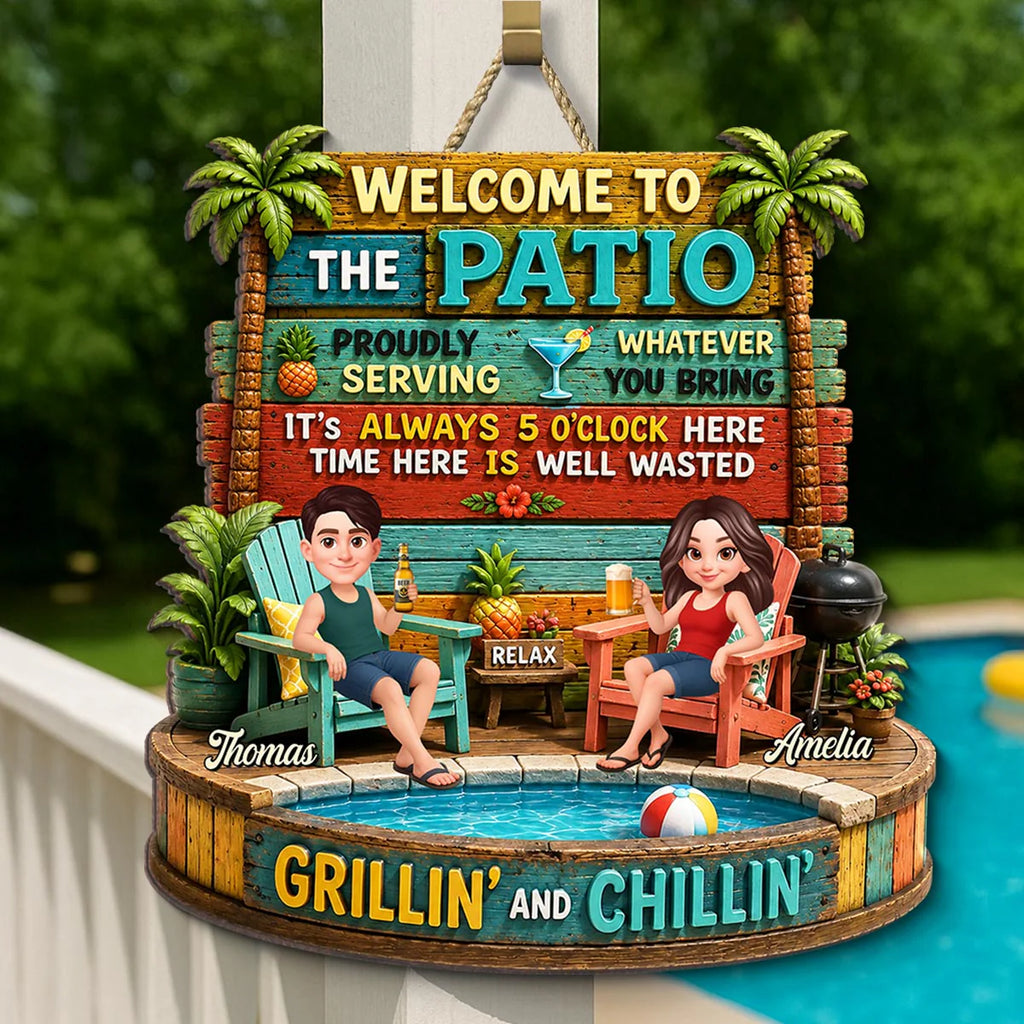 Couple Patio Welcome Proudly Serving Whatever You Bring - Personalized Wooden Sign - Summer Backyard Decor
