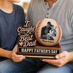 We Caught The Best Dad Custom Photo 2D Flat Printed - Personalized 2-Layered Wooden Plaque - Happy For Baseball Dad