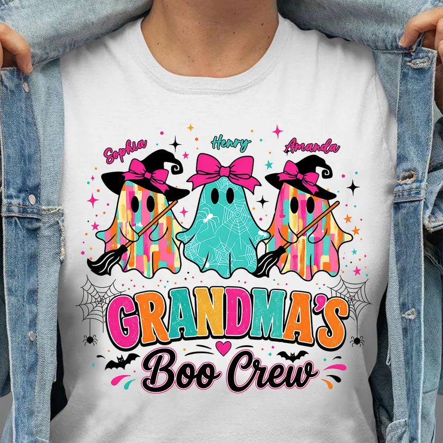 Grandma's Boo Crew Cute Bow Ghost - Personalized Shirt - Gift for Grandma