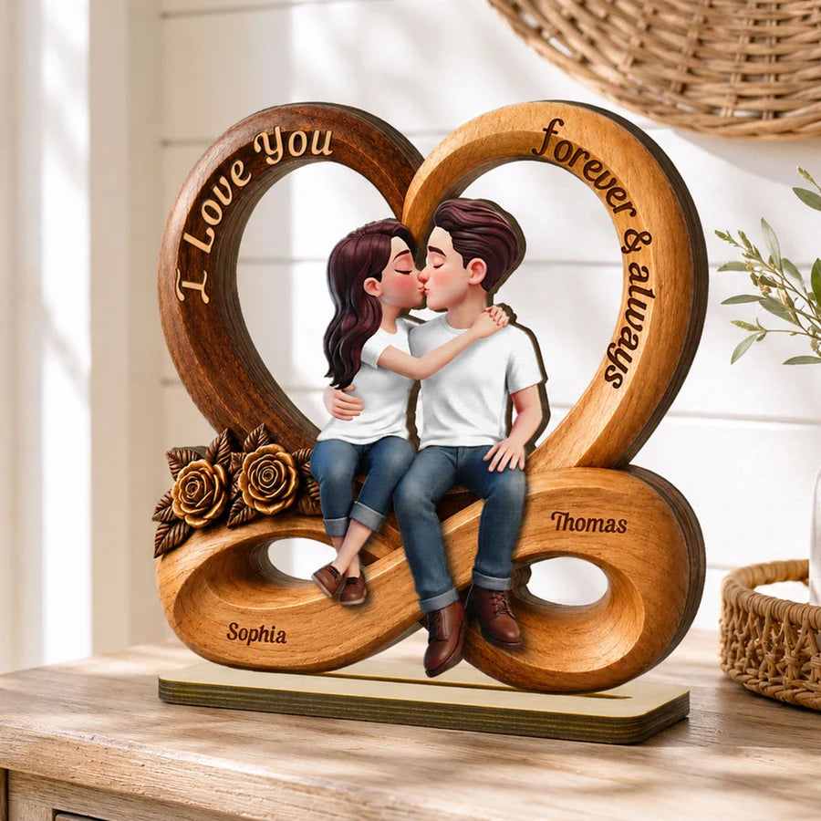 Couple Love You Forever & Always Infinity Heart - Personalized 2-Layered Wooden Plaque - Anniversary Gift For Couple, For Him, For Her