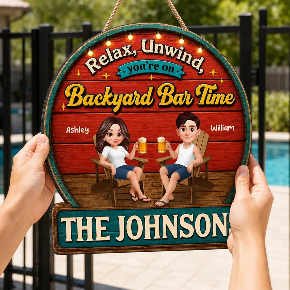 Summer Vibe Relax Unwind On Patio Backyard Bar Time - Personalized Wood Sign - Gift For Couple, Summer Outdoor Porch, Patio, Bar Decoration