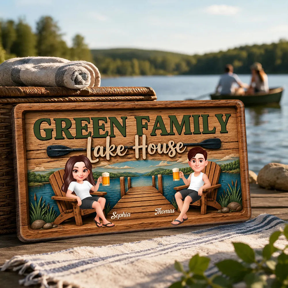 Lake House Retreat Family - Personalized Wood Sign - Gift For Couple, Family, Summer Decorations
