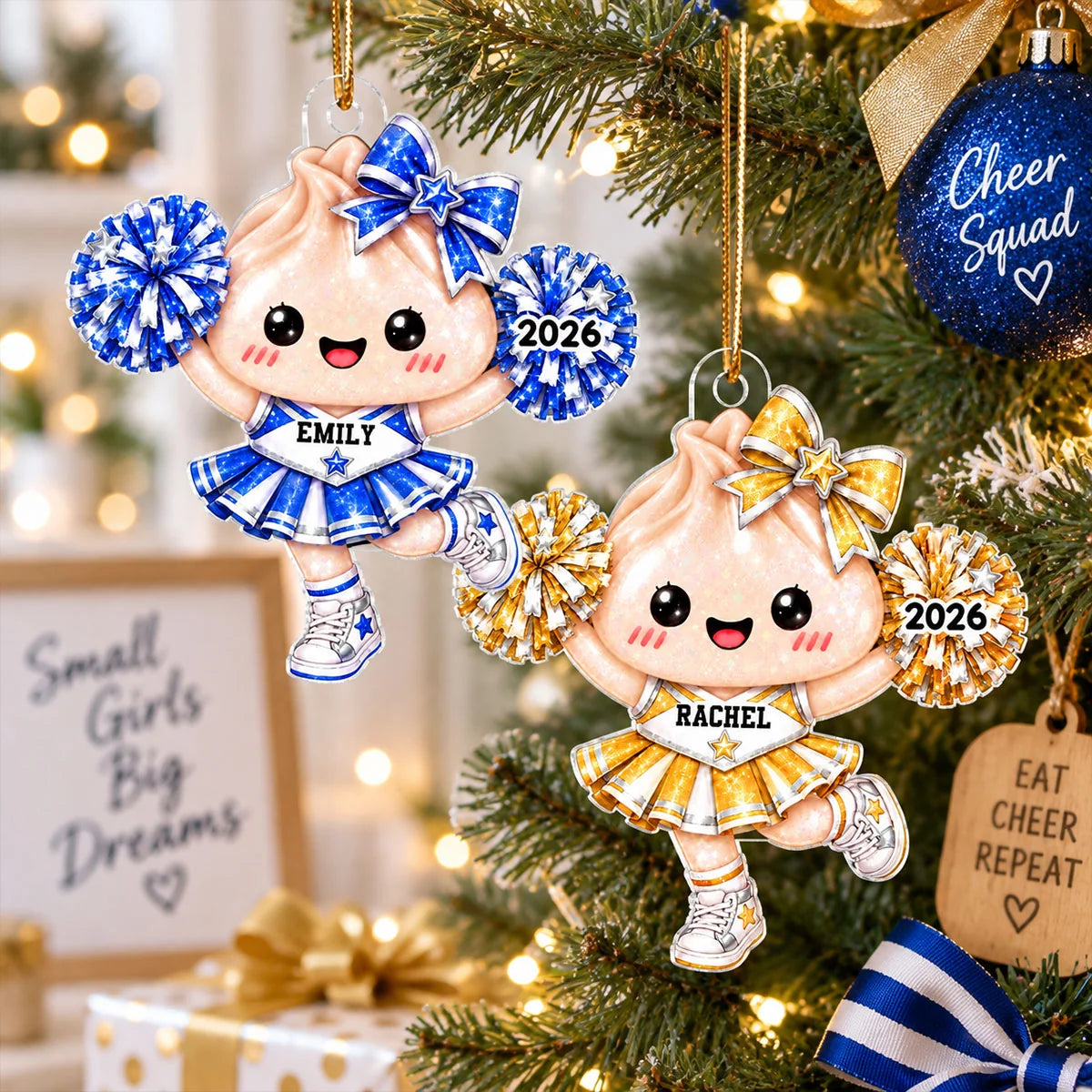 Cute Cheerleader Dumpling Dim Sum - Personalized Acrylic Ornament - Custom Name Christmas Gift, Keepsake For Cheerleaders, Daughters, Granddaughters