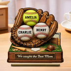 We Caught the Best Mom Baseball - Personalized 2-Layered Wooden Plaque - Sentimental Gift for Mom