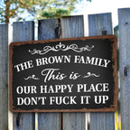 Welcome To Our Happy Place - Personalized Metal Sign