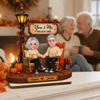 Couple Sitting Under Lamp Post 2D Flat - Personalized Wooden Plaque - Fall Season Decoration
