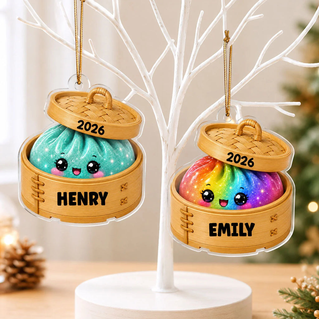Cute Dumpling Custom Name Squishy Style - Personalized Acrylic Ornament - Christmas Gift, Keepsake For Kids, Teenagers