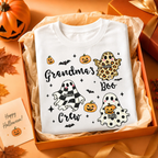 Grandma's Boo Crew Checkered Leopard Polka Dot Ghosts - Personalized Shirt - Perfect Halloween Costume for Grandma