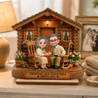 Eternal Love Couple Growing Old Together Cabin Wood House - Personalized 2-Layered Wooden Plaque - Anniversary Gift For Couple
