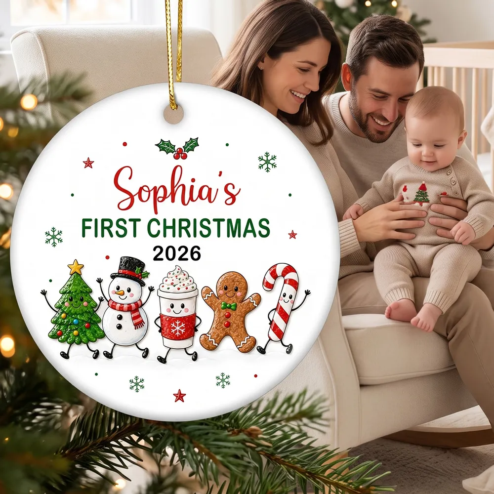 Cute Christmas Characters Baby’s First Christmas - Personalized Ceramic Ornament