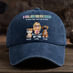 A Girl And Her Fur Babies - Personalized Custom Vintage Washed Denim Cap