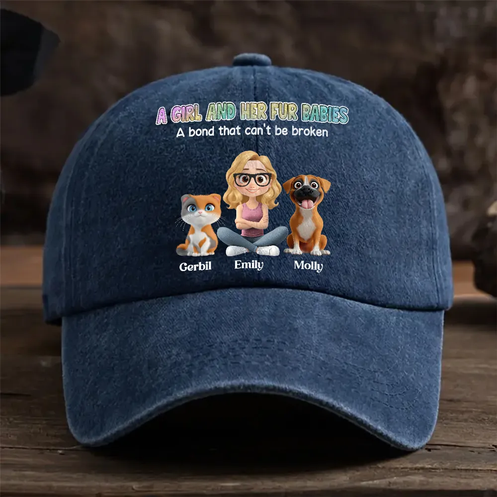 A Girl And Her Fur Babies - Personalized Custom Vintage Washed Denim Cap