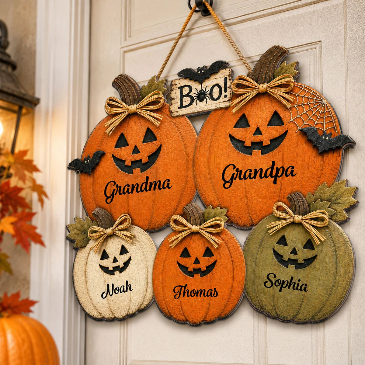Grandma Grandpa Halloween Pumpkins - Personalized Door Hanger - Fall Season Halloween Decor For Grandparents