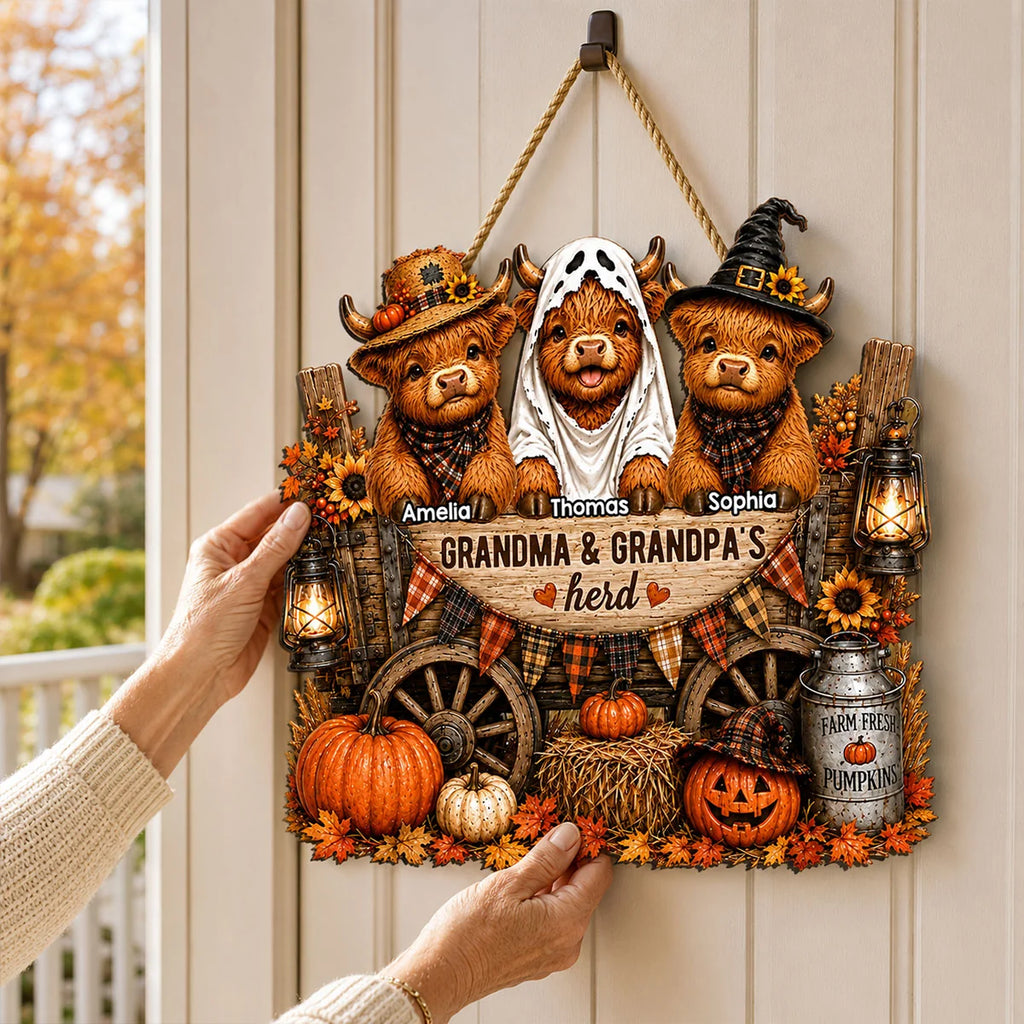 Grandma & Grandpa's Herd - Personalized Wooden Door Sign - Fall Decor for Grandparents, Grandparent's Day Gift