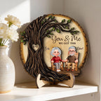 Old Couple Rocking Chair Under Heart Carved Tree - Personalized 2-Layered Wooden Plaque - Valentine's Day Gift For Couple