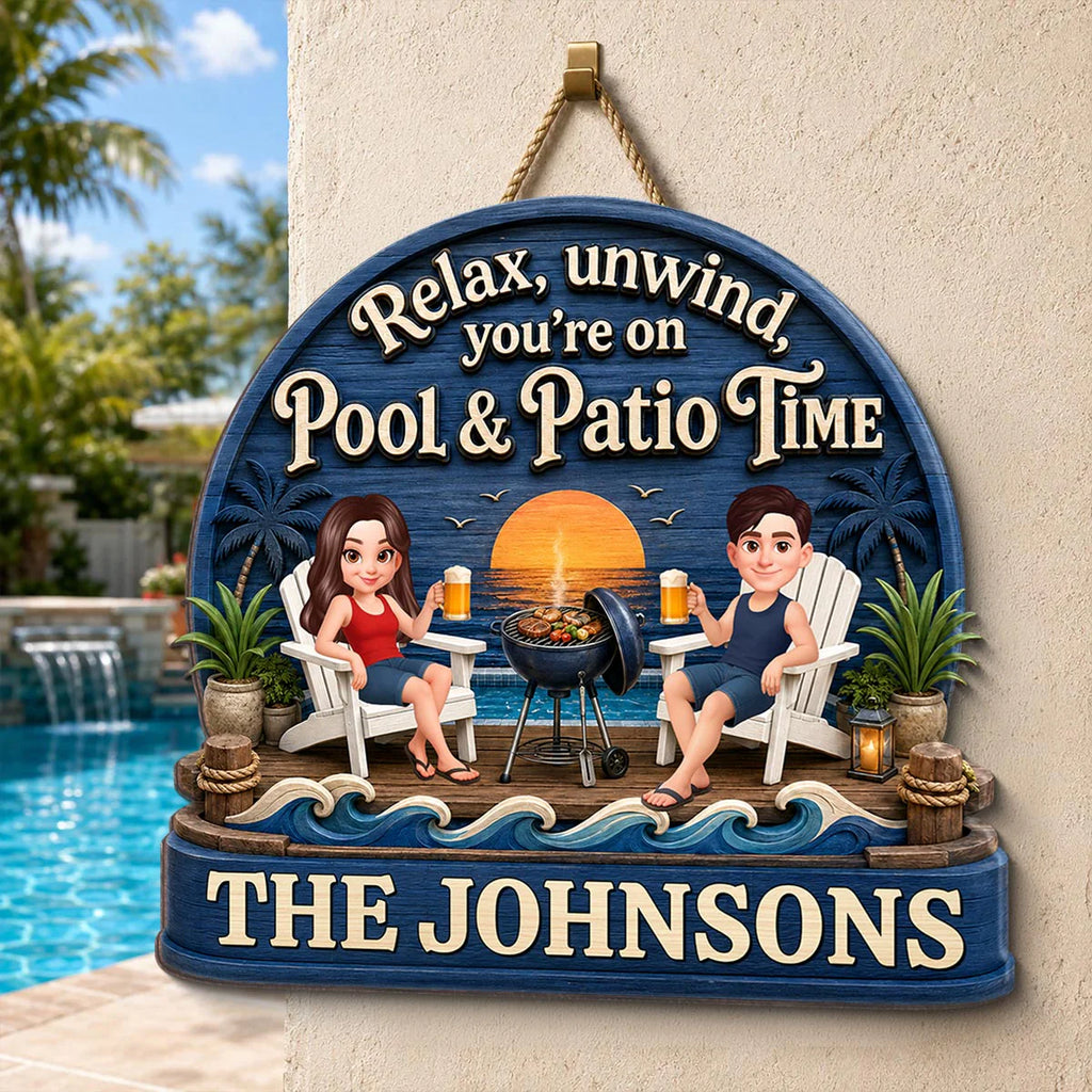 Relax Unwind Pool and Patio Time - Personalized Wooden Sign - Summer Decor Gift for Her, for Him