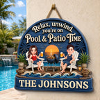 Relax Unwind Pool and Patio Time - Personalized Wooden Sign - Summer Decor Gift for Her, for Him
