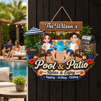 Welcome To Our Pool & Patio - Personalized Wood Sign - Gift For Couple, Summer Patio Pool Decoration