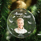 Custom Photo Memorial Always In Our Heart - Personalized Glass Ornament