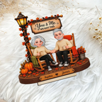 Couple Sitting Under Lamp Post 2D Flat - Personalized Wooden Plaque - Fall Season Decoration
