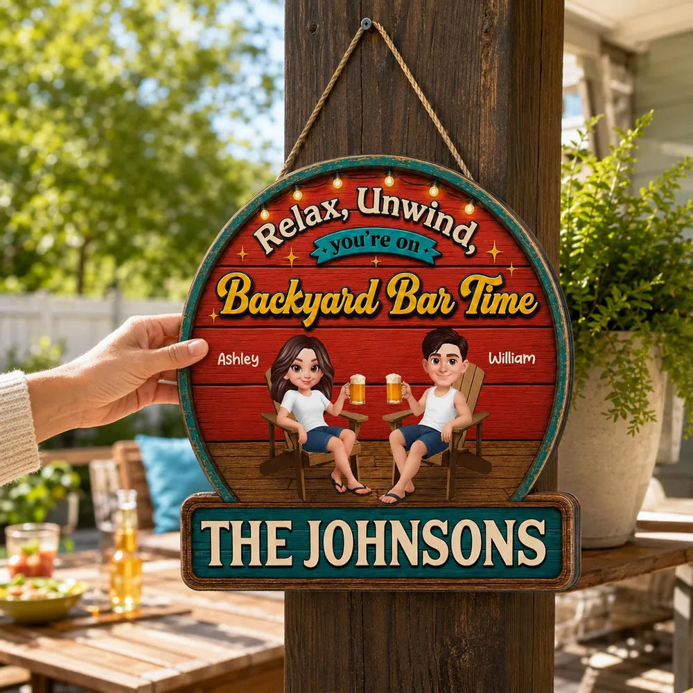 Summer Vibe Relax Unwind On Patio Backyard Bar Time - Personalized Wood Sign - Gift For Couple, Summer Outdoor Porch, Patio, Bar Decoration