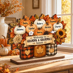 Cozy Warm Fall Season Mason Jars Pumpkins Grandma Grandpa Little Pumpkins - Personalized 2-Layered Wooden Plaque - Fall Decoration For Grandparents